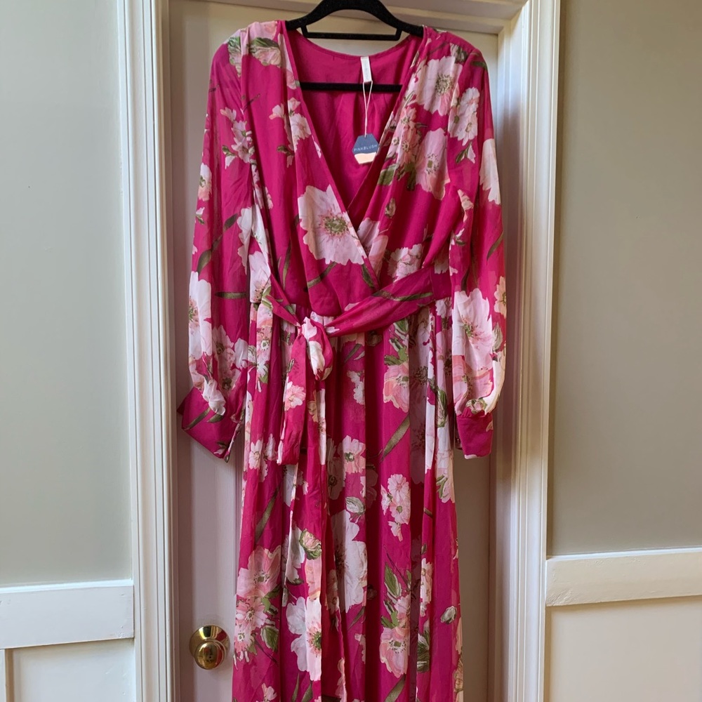 Maxi dress Pinkblush Bright Pink floral long sleev